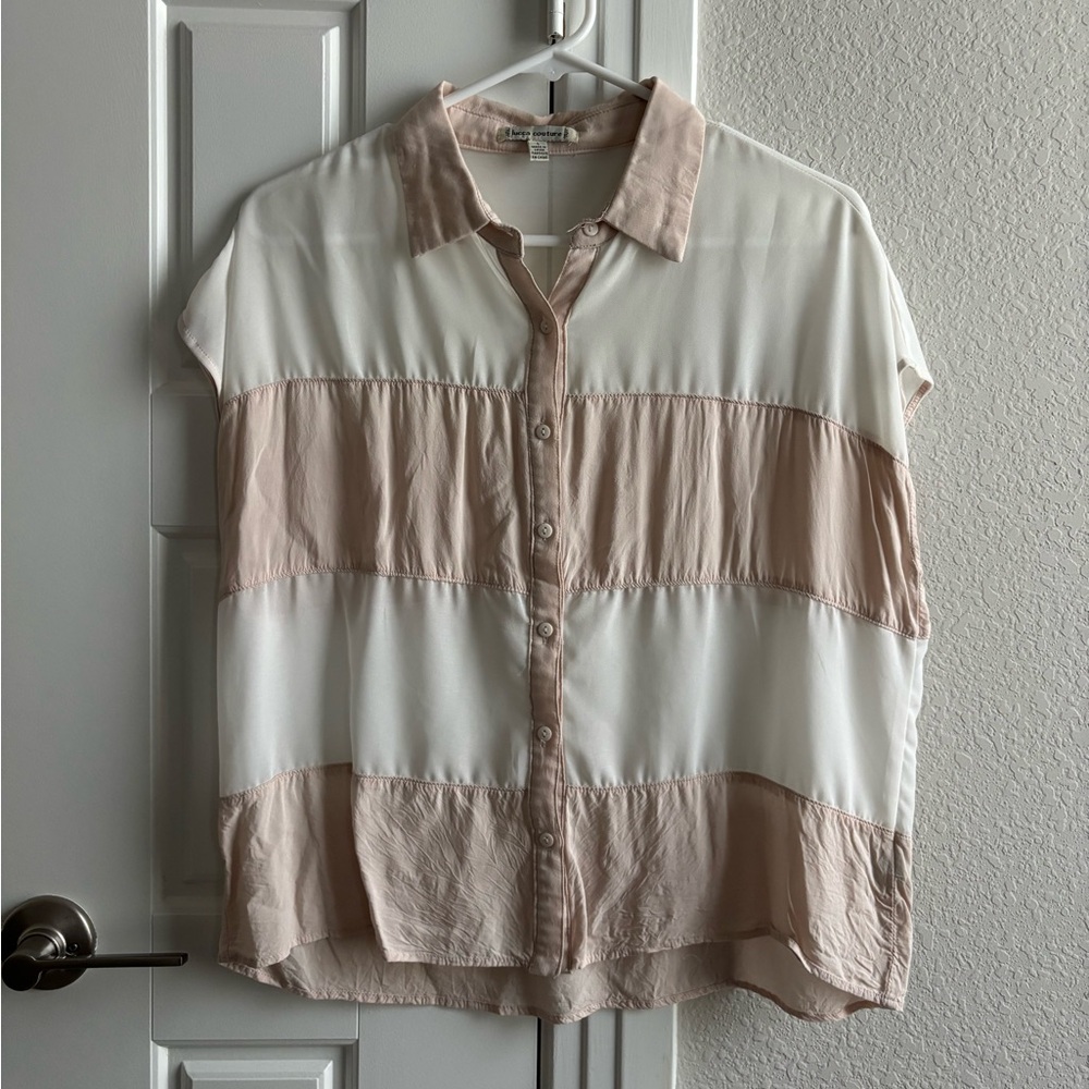 Lucca Couture boxy sheer striped button-down, short sleeve (size L)